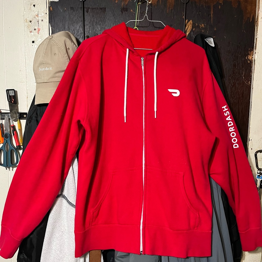 Red DoorDash Zip-Up Hoodie